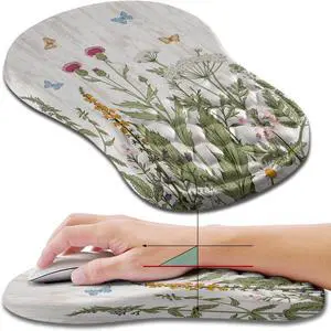 Ergonomic Mouse Pad Wrist Support, Wrist Rest Mousepad for Carpal Tunnel Pain Relief with Integrated Memory Foam Slope Massage Bulge (11.8x7.9 inch,Garden Flowers