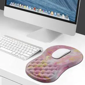 Ergonomic Mouse Pad Wrist Support, Wrist Rest Mousepad for Carpal Tunnel Pain Relief with Integrated Memory Foam Slope Massage Bulge (11.8x7.9 inch,Pink Gold Marble