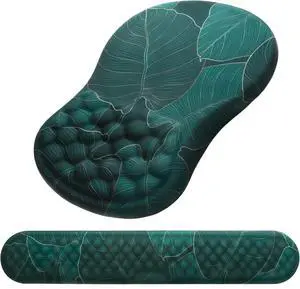 Mouse Pad Wrist Support, 2 in1 Keyboard Wrist Rest+ Ergonomic Mouse Pad, Non-Slip Wrist Rest for Computer Keyboard, Made Easy Typing & Relieve Wrist PainBanana Leaf Green