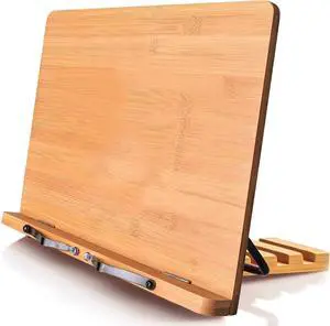 Book Stand XL-Large Size 15.4" x 11.0" Main Board-Adjustable Foldable Book Holder with Page Holder Clips - Holds Cookbooks, Receipe Books, Textbooks, Tablets, Laptops, Music Books, Documents