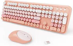 2.4GHz Wireless Keyboard and Mouse Set with Switch Button - Full-Size Keyboard - Compatible for Windows/Laptop/PC/Notebook/Smart TV and More - Pink