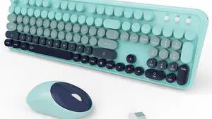2.4GHz Wireless Keyboard and Mouse Set with Switch Button - Full-Size Keyboard - Compatible for Windows/Laptop/PC/Notebook/Smart TV and More - Blue