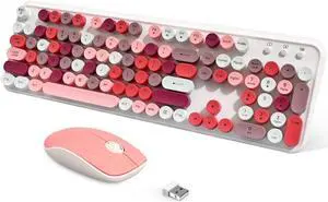 2.4GHz Wireless Keyboard and Mouse Set with Switch Button - Full-Size Keyboard - Compatible for Windows/Laptop/PC/Notebook/Smart TV and More - White Colorful