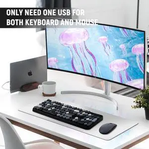 Wireless Keyboard and Mouse Combo - 2.4G Full-Sized Cute Colorful Retro Keyboard with Round Keycaps 104 Keys Typewriter Keyboard for Laptop/Windows/PC - Grey Colorful