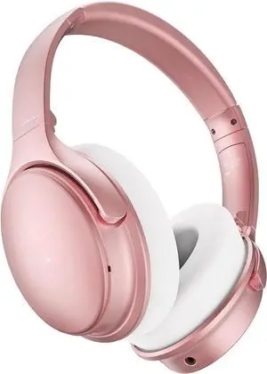 Rose Gold Active Noise Cancelling Headphones with Microphone Wireless Over Ear Bluetooth Headphones, Deep Bass, Memory Foam Ear Cups, Quick Charge 90H Playtime, for Travel/Sports/Audiobooks