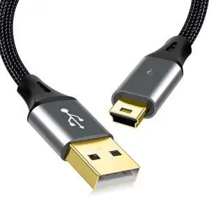 6.6ft Mini USB Cable, Braided Durable USB-A to Mini-B Charger Charging Cord for TI-84, Garmin GPS, Go-Pro Hero 4 3 2 HD, PS3 Controller, Canon Camera, Blue Yeti Microphone, Dark Gray