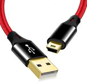 2 Pack 10ft Mini USB Cable, Braided Durable USB-A to Mini-B Charger Charging Cord for TI-84, Garmin GPS, Go-Pro Hero 4 3 2 HD, PS3 Controller, Canon Camera, Blue Yeti Microphone, Red