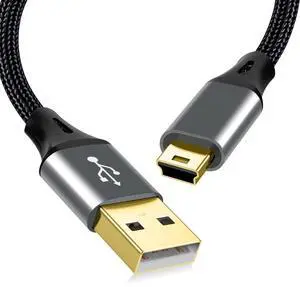 2 Pack 1ft Mini USB Cable, Braided Durable USB-A to Mini-B Charger Charging Cord for TI-84, Garmin GPS, Go-Pro Hero 4 3 2 HD, PS3 Controller, Canon Camera, Blue Yeti Microphone, Dark Gray