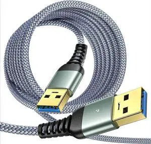USB A to A Male Cable, 3.0 Data Cable, 10ft/10ft [Never Rupture] Double End USB Cord, Hard Drive Compatible, Grey