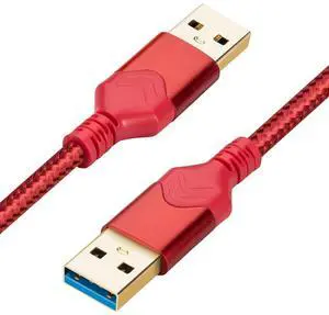USB 3.0 Male to Male Cable, USB A to USB A High Speed Data Cord Compatible with Hard Disk Drive/Laptop Cooler/Set-top Box/DVD Player/TV/Camera and More (2 FT, Red)