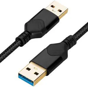 USB 3.0 Male to Male Cable, USB A to USB A High Speed Data Cord Compatible with Hard Disk Drive/Laptop Cooler/Set-top Box/DVD Player/TV/Camera and More (5 FT, Black)