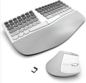Ergonomic Wireless Keyboard and Mouse Set Creamy Wireless Keyboard Silent Mice Set with Wrist - Grey
