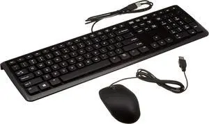 Wired Keyboard and Mouse Bundle, Full-Sized, QWERTY Layout, Black