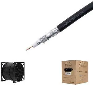 FOR500FT Black RG6 Quad Shielded Coax Cable Satellite TV Coaxial Wire 18 AWG Copper Clad Steel Conductor Foam PE Core 60 Aluminum Braid PVC Jacket Reel in Box