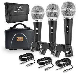 3 Piece Professional Dynamic Microphone Kit Cardioid Unidirectional Vocal Handheld MIC with Hard Carry Case Bag HolderClip 26ft XLR Audio Cable to 14 Audio Connection PDMICKT34