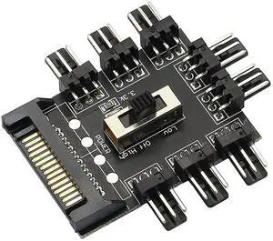 FOR Chassis Fan Hub SATA 1 to 8 Way12V 3 PIN Cooling Fan Splitter Controller Hub 3 Pin PWM for PC Desktop Computer Motherboard(12V 3-Pin)