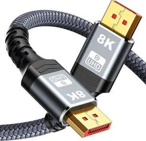 FOR Capshi VESA Certified DisplayPort Cable 1.4 8K DP Cable 6.6FT (8K@60Hz 4K@144Hz 2K@240Hz) HBR3 Support 32.4Gbps HDCP 2.2 HDR10 FreeSync G-Sync for Gaming Monitor 3090 Graphics PC (Grey)