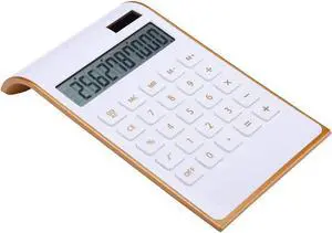 Calculator Slim Elegant Design Office/Home Electronics Dual Powered Desktop Calculator Solar Power 10 Digits Tilted LCD Display Inclined Design White (Slim2)