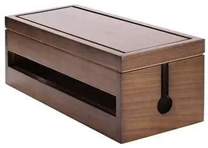 FOR Cable Management Box Wooden Cord Organizer Box for Extension Cord Power Stripe Surge Protector Wire Management Concealer Organizer Cover Hider for Desktop Home Office Kitchen Brown