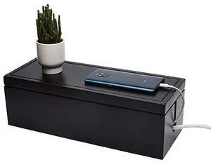 Cable Management Box Wooden Cord Organizer Box for Extension Cord Power Stripe Surge Protector Wire Management Concealer Organizer Cover Hider for Desktop Home Office Kitchen (Black)