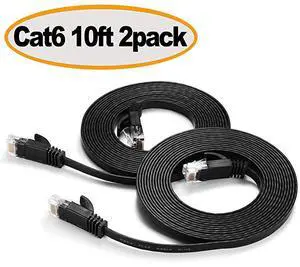 forCable Cat 6 10 ft Flat Computer Network Patch Cable Durable High Speed Internet Wire with RJ45 Connectors for Router Modem PS4 Xbox Faster Than Cat5Cat5e 10 Feet Black 2 Pack