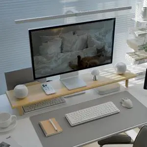 Bamboo Dual Monitor Stand Riser with Underneath Storage, Ergonomic Desk Shelf Supports PC Computer Monitor, Printer, TV