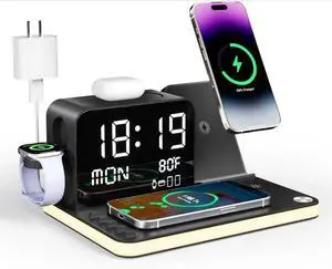 7-in-1 Wireless Charging Station: Charger Stand , Wireless Charger iPhone Charging Station with Bluetooth TimeSyn