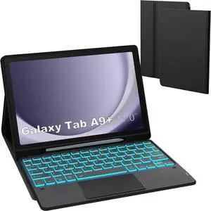 7 Color Backlit Detachable Tablet Keyboard Cover with Touchpad - Keyboard Case with Pen Holder Black