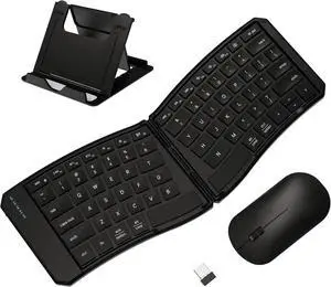 2.4G+Dual Bluetooth Rechargeable Folding Keyboard Mouse for Travel and Business, Split Design, Portable Size for Laptop iPads Table