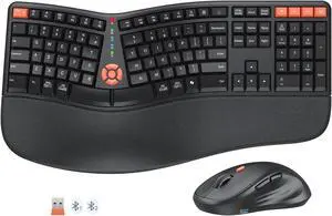 2.4G Wireless/Bluetooth Split Keyboard with Cushioned Palm Rest, 4 DPI Adjustable Mouse, Multi-Device Keyboard for Windows/Mac/PC/Laptop, Black