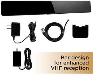 for Amplified TV Antenna, Indoor Bar Design, Long Range, Supports 4K 1080P HD Digital VHF UHF, Smart TV Indoor Antenna, Amplifier Signal Booster, Black, 47331