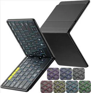 Full-Size Foldable Bluetooth Keyboard, Wireless Folding Keyboard with Backlight, Portable Travel Keyboards for iPhone iPad Smartphone Tablet Laptop- Black