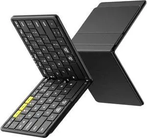 Full-Size Foldable Bluetooth Keyboard, Folding Keyboards with PU Leather Cover, Portable Travel for Android Windows Mac OS, Black