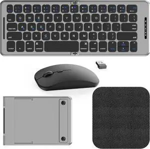 Folding & Foldable Keyboard and Mouse,2.4G Wireless + Bluetooth 5.1, USB-C Rechargeable Portable Combo for Mac, Phones Laptop iPad Tablet