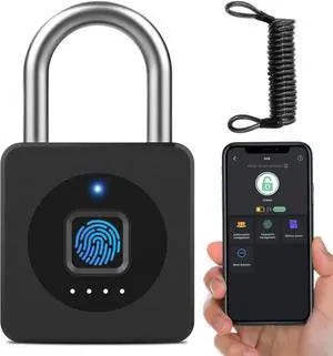Fingerprint Gym Locker Lock, Keyless Biometric Padlock, Weatherproof Electronic Digital Smart Combo Pad Lock (Black, with Cable)