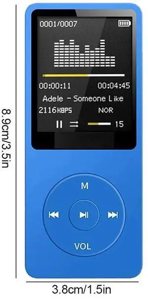 Reproductor MP3 Registro de Carga USB Pantalla Digital Medios sin Pérdidas Bolsillo Portátil Deportes Correr Caminar Música Jugar Azul