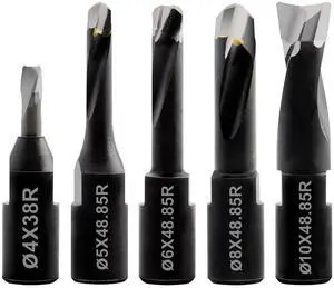 Feyzor Solid Carbide Bit Set for Domino Jointing Machine, 5 Pieces, 4mm-10mm Cutting Diameters, Black PTFE Coating