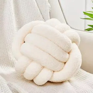 Uvvyui Knot Pillow Ball, Soft Home Decorative Round Throw Pillow, Handmade Knotted Plush Pillow, Round Boucle Pillow Cushion (8.6 Inches Ivory)