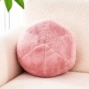 Uvvyui Dusty Pink Ball Pillow, 8" Cute Mini Round Throw Pillow Faux Rabbit Fur Room Decorative Throw Pillow, Ball Shaped Pillow Plush Cushion for Couch, Sofa, Bedroom