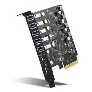PCI-E to USB 3.2 Type 2 Card Adapter with 20 Bandwidth 7 Ports (5XUSB-A+2X) Expansion Card