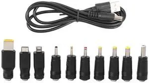 DC Power Cable USB to 5.5X2.1 Multi-function DC Interchangeable Plug