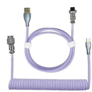 USB to USB data cable mechanical keyboard reel aviation cable game keyboard cable spring cable purple