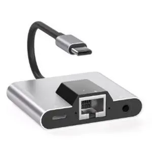 USB C to Ethernet Network Adapter Hub USB C to 3.5mm Audio PD Fast Charging Docking Station for Laptops and Mobile Phones