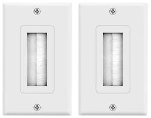 2-pack brushed wall plate with single set low voltage mounting brackets, cable pass-through insert for speaker wire