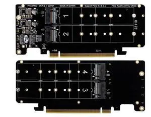 Double-sided 4-slot PCIeX16 to M.2 M-x4SSD 2U server array expansion card split card