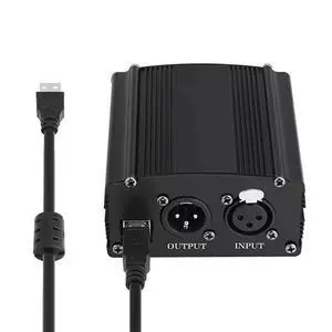 Single channel 48V phantom power supply with XLR 3-pin microphone cable, suitable for condenser microphone music recording equipment