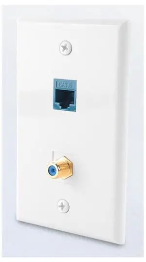 4 Pack Ethernet Coax Wall Plate Jack with 1 6S Port and 1 Gold Plated Coax F-Type Port RJ45 Wall Plate