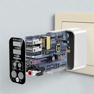 in 1 Bluetooth Transmitter Receiver Wall Mount Multi-Function Fast Charger Bluetooth Audio Adapter with Remote Control - US Plug