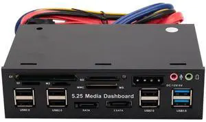 5.25" USB 3.0 Front Panel USB 3.0/2.0 Hub E-SATA SATA Audio Multi-Card Reader for Computer Case Optical Drive Bay