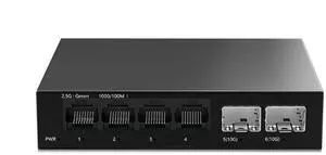 2.5Gb Switch 4-port 2.5G Unmanaged Network Switch with 2-port 10GbE SFP+ Slots, Home Setup Ethernet Switch Plug, EU Plug